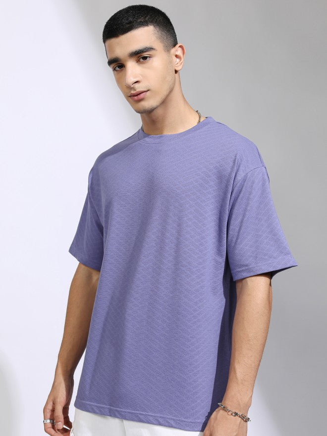 Highlander Men Purple Self Design Relaxed Fit T-Shirt - Purple - Image 4