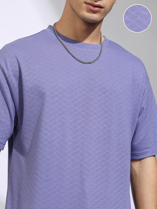 Highlander Men Purple Self Design Relaxed Fit T-Shirt - Purple - Image 5