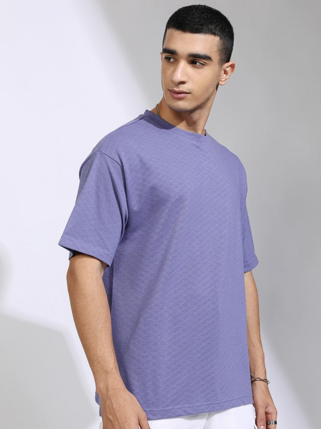 Highlander Men Purple Self Design Relaxed Fit T-Shirt - Purple - Image 6