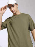 Highlander Men Olive Self Design Relaxed Fit T-Shirt - Olive - Image 1