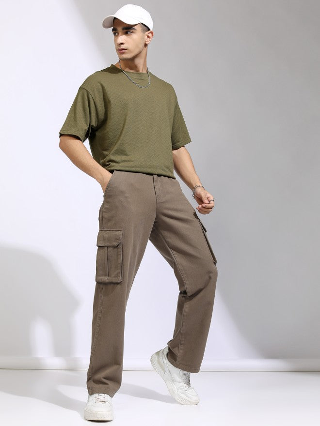 Highlander Men Olive Self Design Relaxed Fit T-Shirt - Olive - Image 2