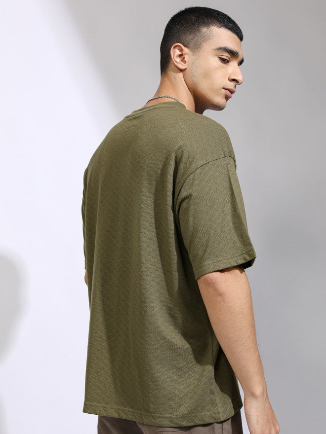 Highlander Men Olive Self Design Relaxed Fit T-Shirt - Olive - Image 3