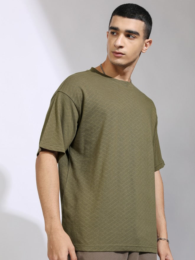Highlander Men Olive Self Design Relaxed Fit T-Shirt - Olive - Image 6