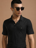 Highlander Men Black Self Design Polo Collar T-Shirt - Black - Image 1