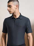 Highlander Men Charcoal Self Design Polo Collar T-Shirt - Charcoal - Image 1