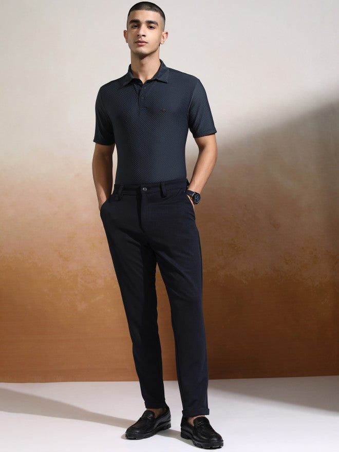Highlander Men Charcoal Self Design Polo Collar T-Shirt - Charcoal - Image 2