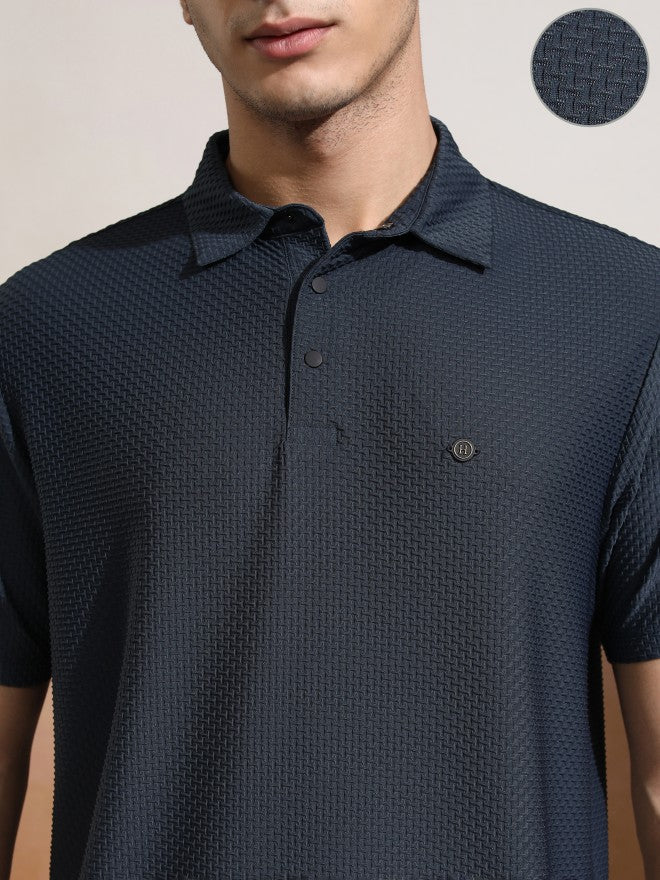 Highlander Men Charcoal Self Design Polo Collar T-Shirt - Charcoal - Image 5