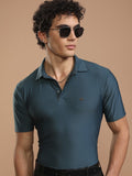 Highlander Men Teal Self Design Polo Collar T-Shirt - Teal - Image 1