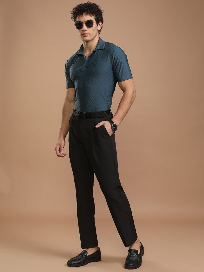 Highlander Men Teal Self Design Polo Collar T-Shirt - Teal - Image 2