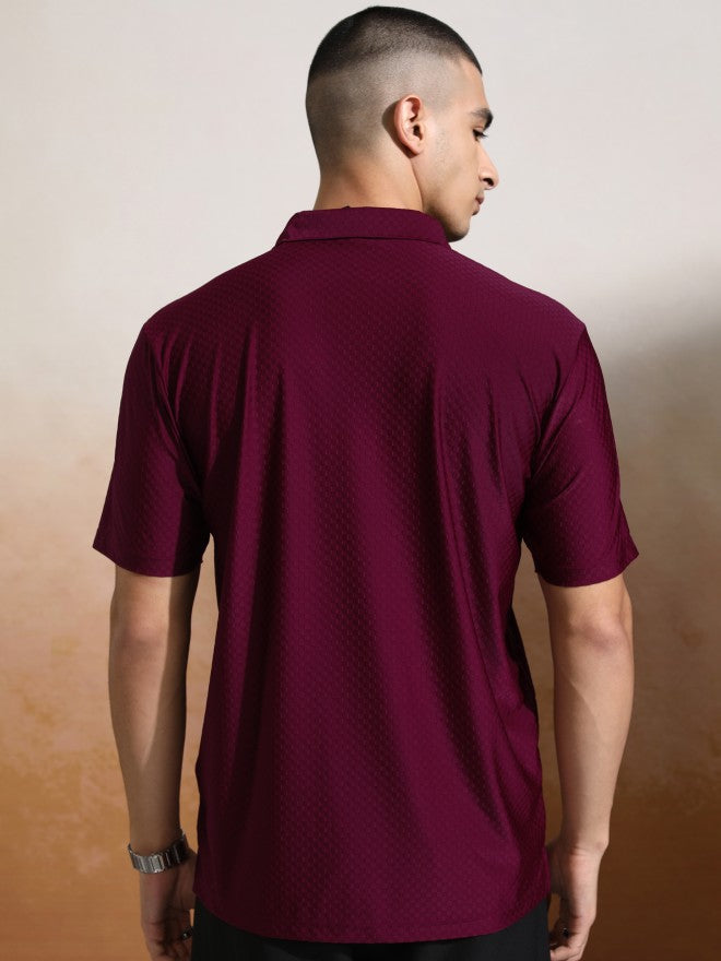 Highlander Men Maroon Self Design Polo Collar T-Shirt - Maroon - Image 3