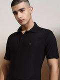 Highlander Men Black Self Design Polo Collar T-Shirt - Black - Image 1