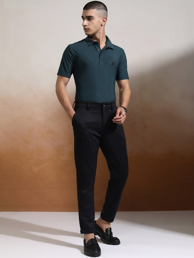 Highlander Men Teal Self Design Polo Collar T-Shirt - Teal - Image 2