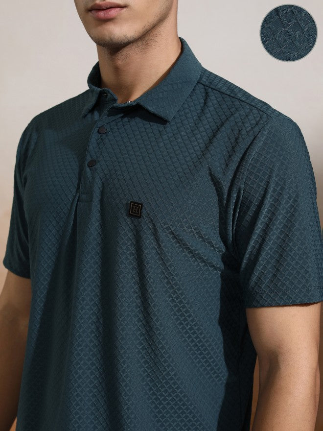 Highlander Men Teal Self Design Polo Collar T-Shirt - Teal - Image 5
