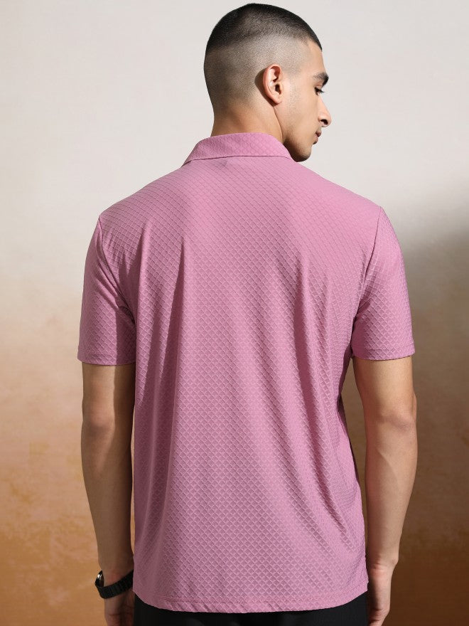 Highlander Men Pink Self Design Polo Collar T-Shirt - Pink - Image 3