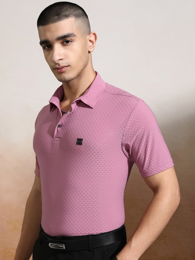 Highlander Men Pink Self Design Polo Collar T-Shirt - Pink - Image 4