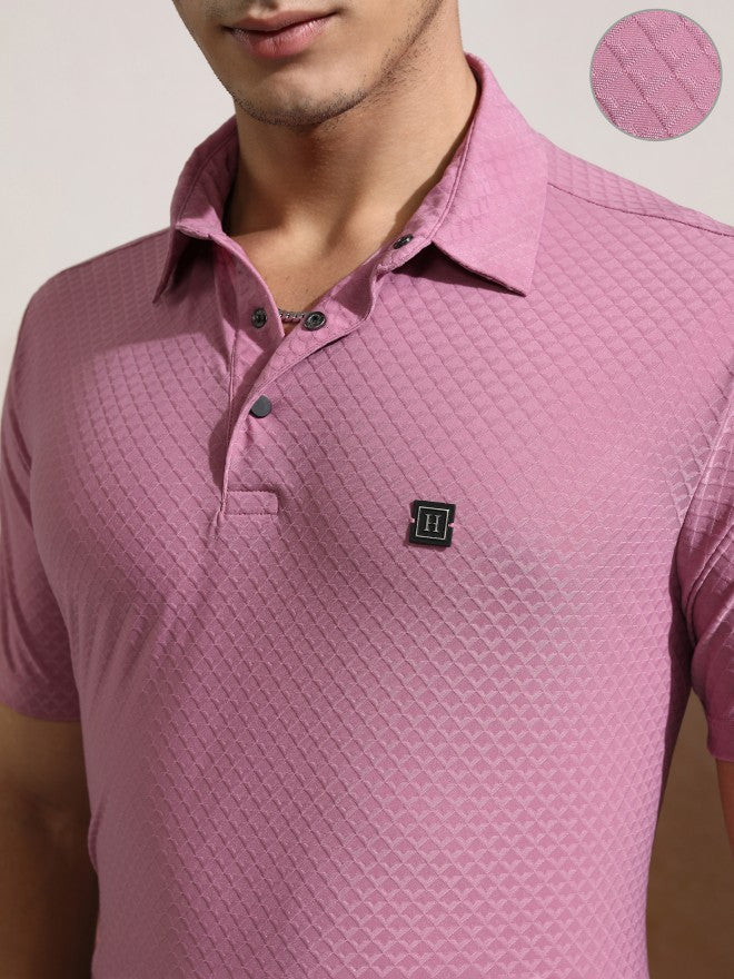 Highlander Men Pink Self Design Polo Collar T-Shirt - Pink - Image 5