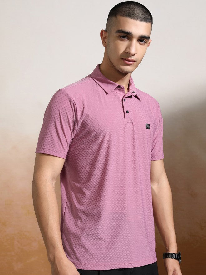 Highlander Men Pink Self Design Polo Collar T-Shirt - Pink - Image 6
