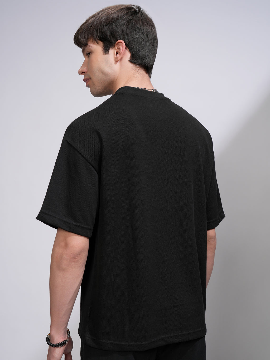 Highlander Men Black Applique Round Neck Oversized Fit T-Shirt - Black - Image 3