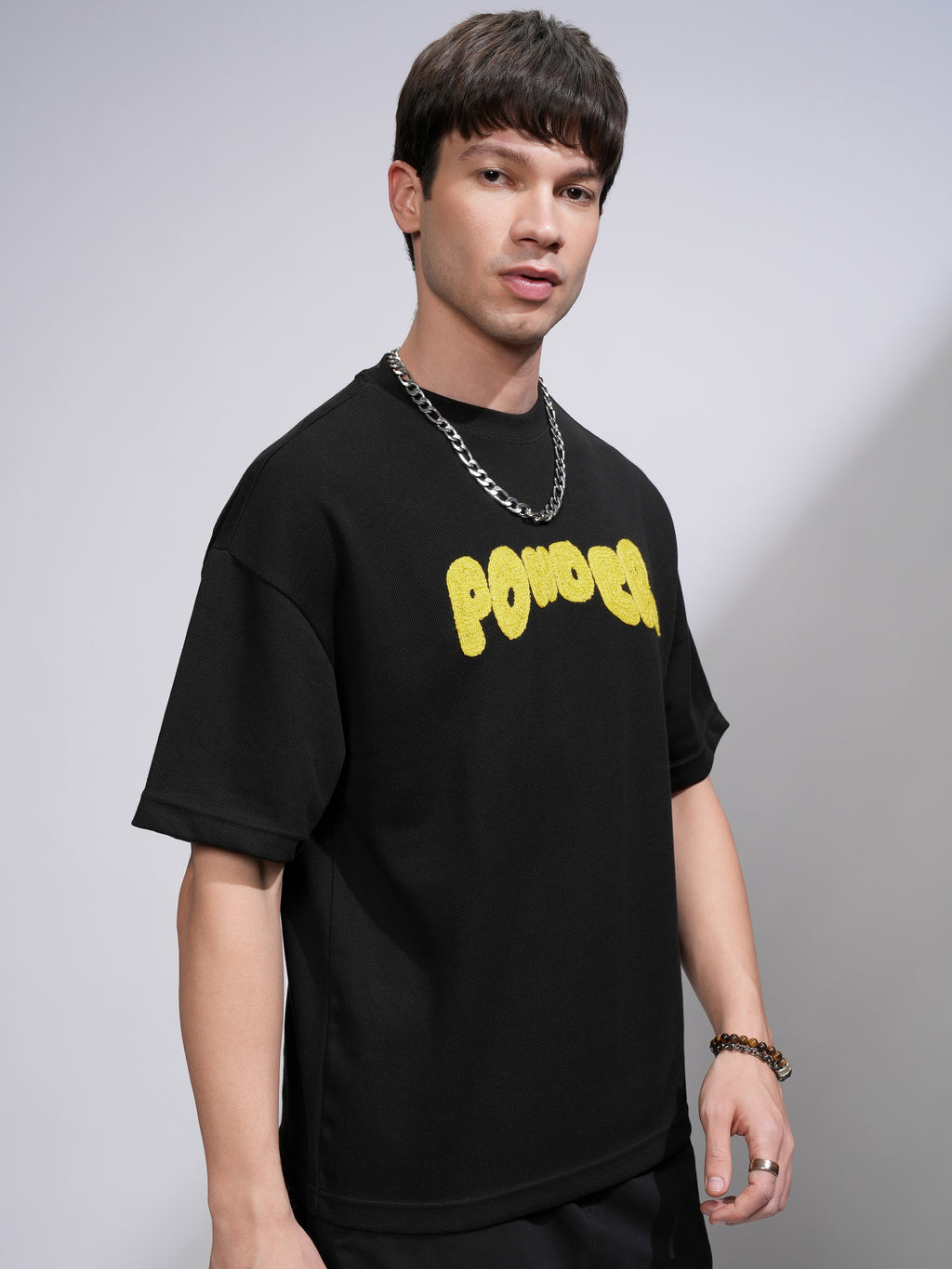 Highlander Men Black Applique Round Neck Oversized Fit T-Shirt - Black - Image 6