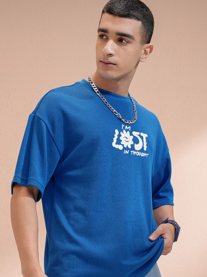 Highlander Men Blue Round Neck Printed Oversized Fit T-Shirt - Blue - Image 1