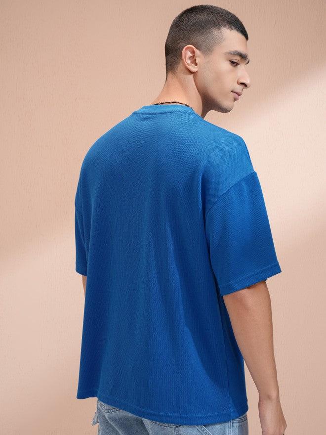 Highlander Men Blue Round Neck Printed Oversized Fit T-Shirt - Blue - Image 3