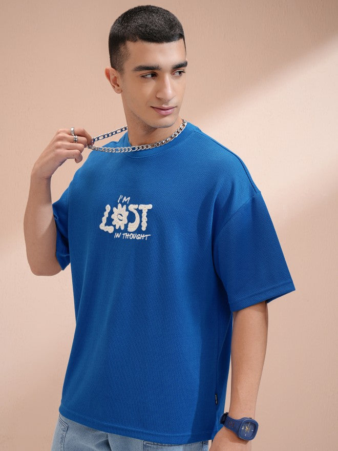Highlander Men Blue Round Neck Printed Oversized Fit T-Shirt - Blue - Image 4