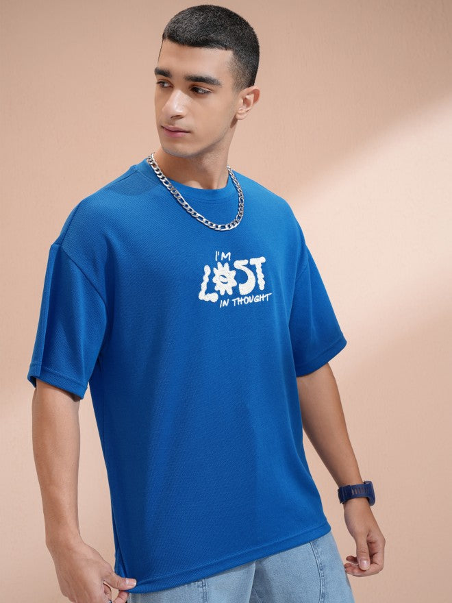 Highlander Men Blue Round Neck Printed Oversized Fit T-Shirt - Blue - Image 6