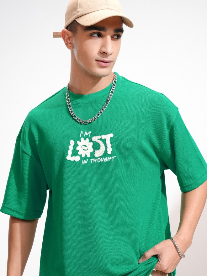 Highlander Men Green Embroidered Round Neck Oversized Fit T-Shirt - Green - Image 1