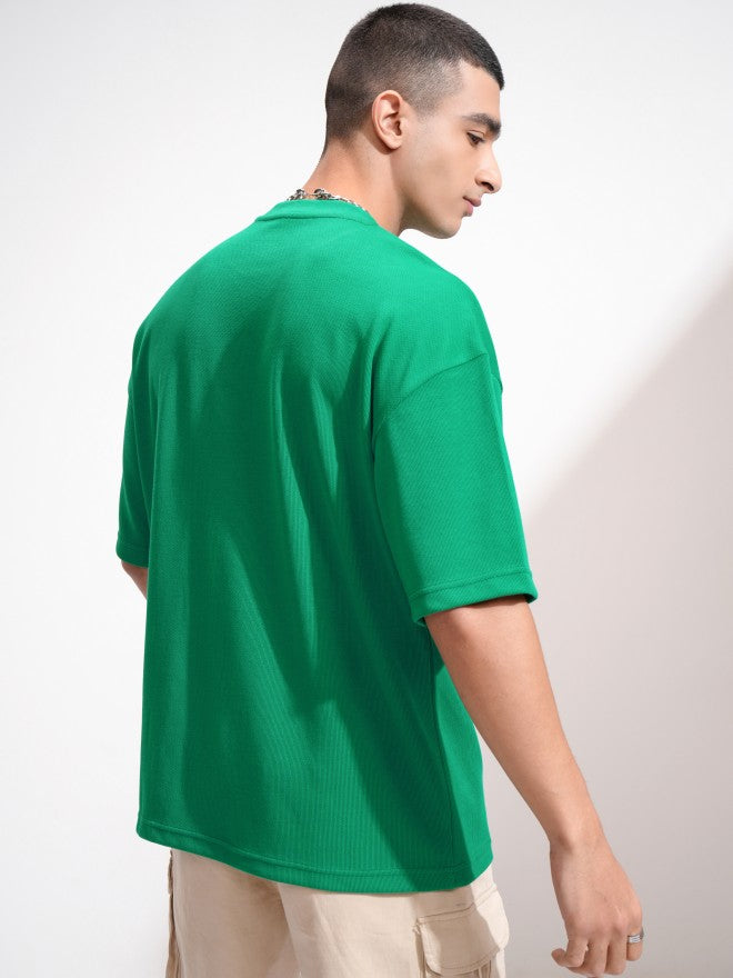 Highlander Men Green Embroidered Round Neck Oversized Fit T-Shirt - Green - Image 3