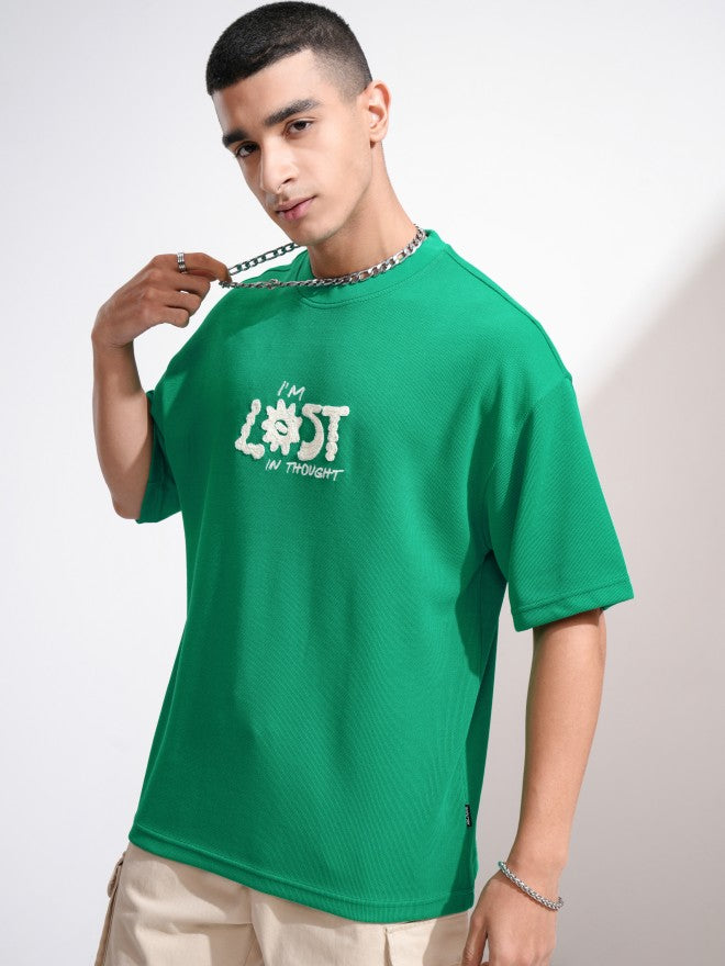 Highlander Men Green Embroidered Round Neck Oversized Fit T-Shirt - Green - Image 4