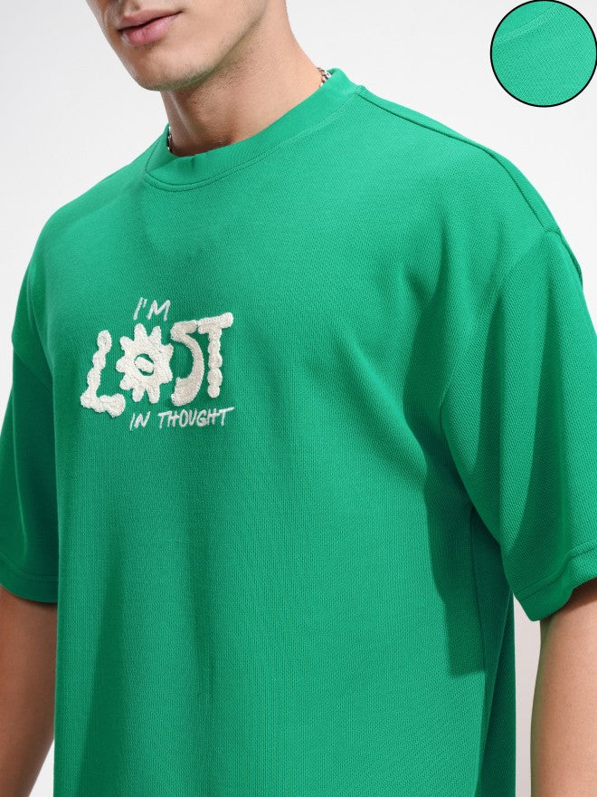 Highlander Men Green Embroidered Round Neck Oversized Fit T-Shirt - Green - Image 5