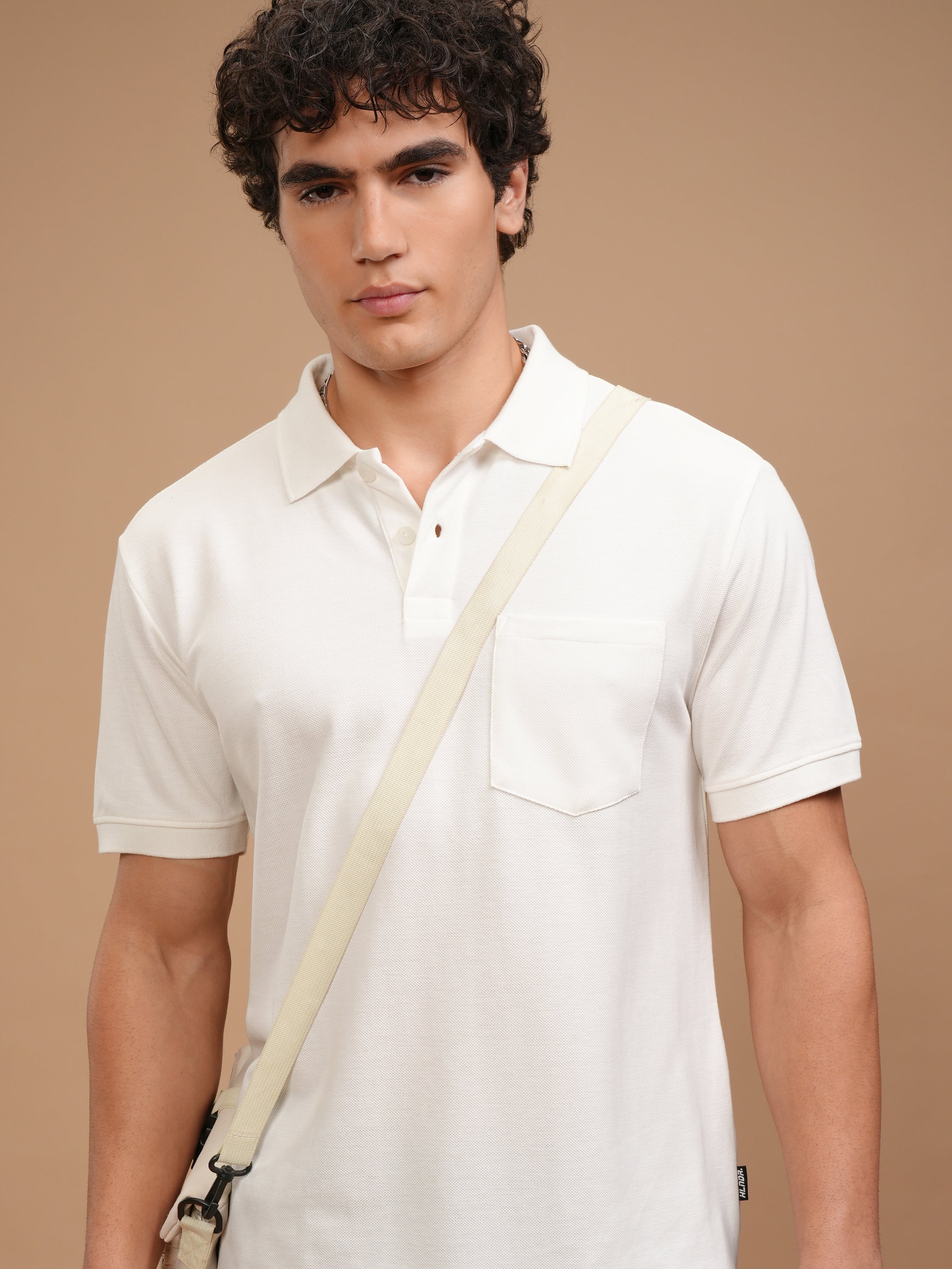 Highlander Men White Solid Polo Collar T-Shirt - White - Image 1