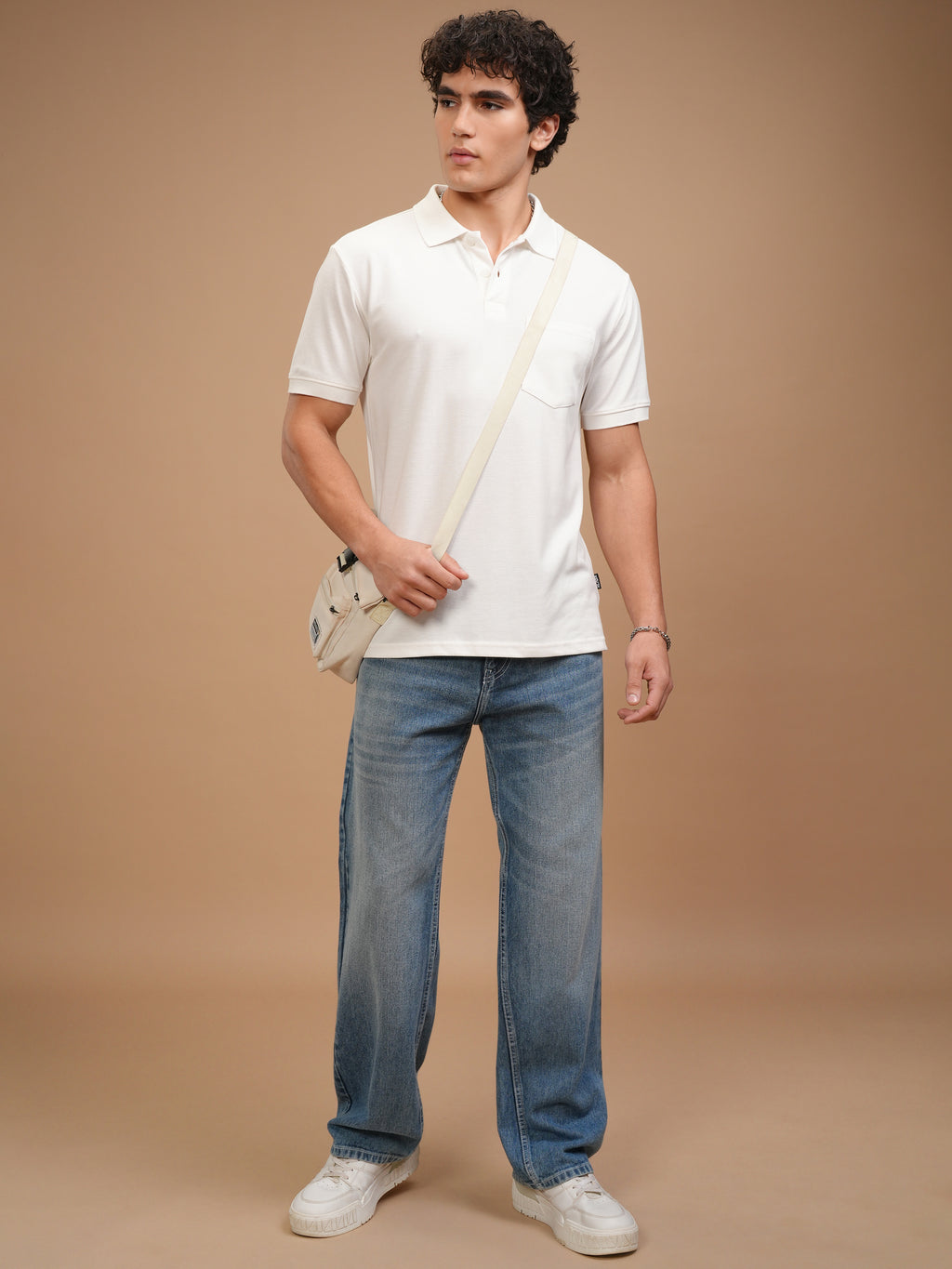 Highlander Men White Solid Polo Collar T-Shirt - White - Image 2