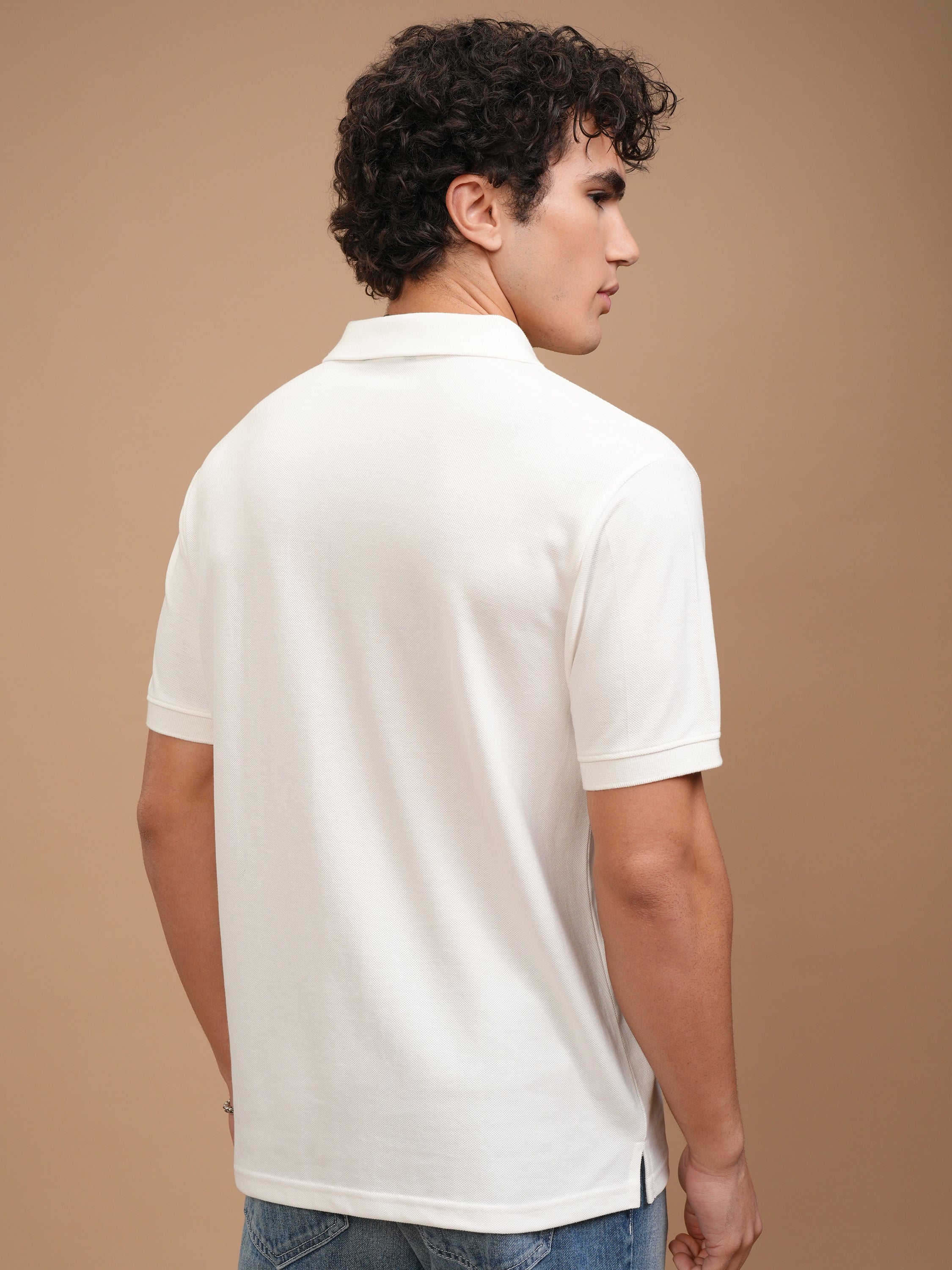 Highlander Men White Solid Polo Collar T-Shirt - White - Image 3