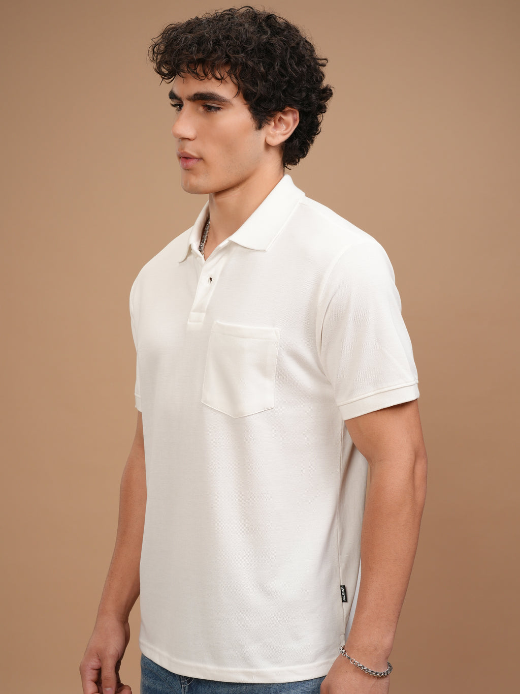 Highlander Men White Solid Polo Collar T-Shirt - White - Image 4