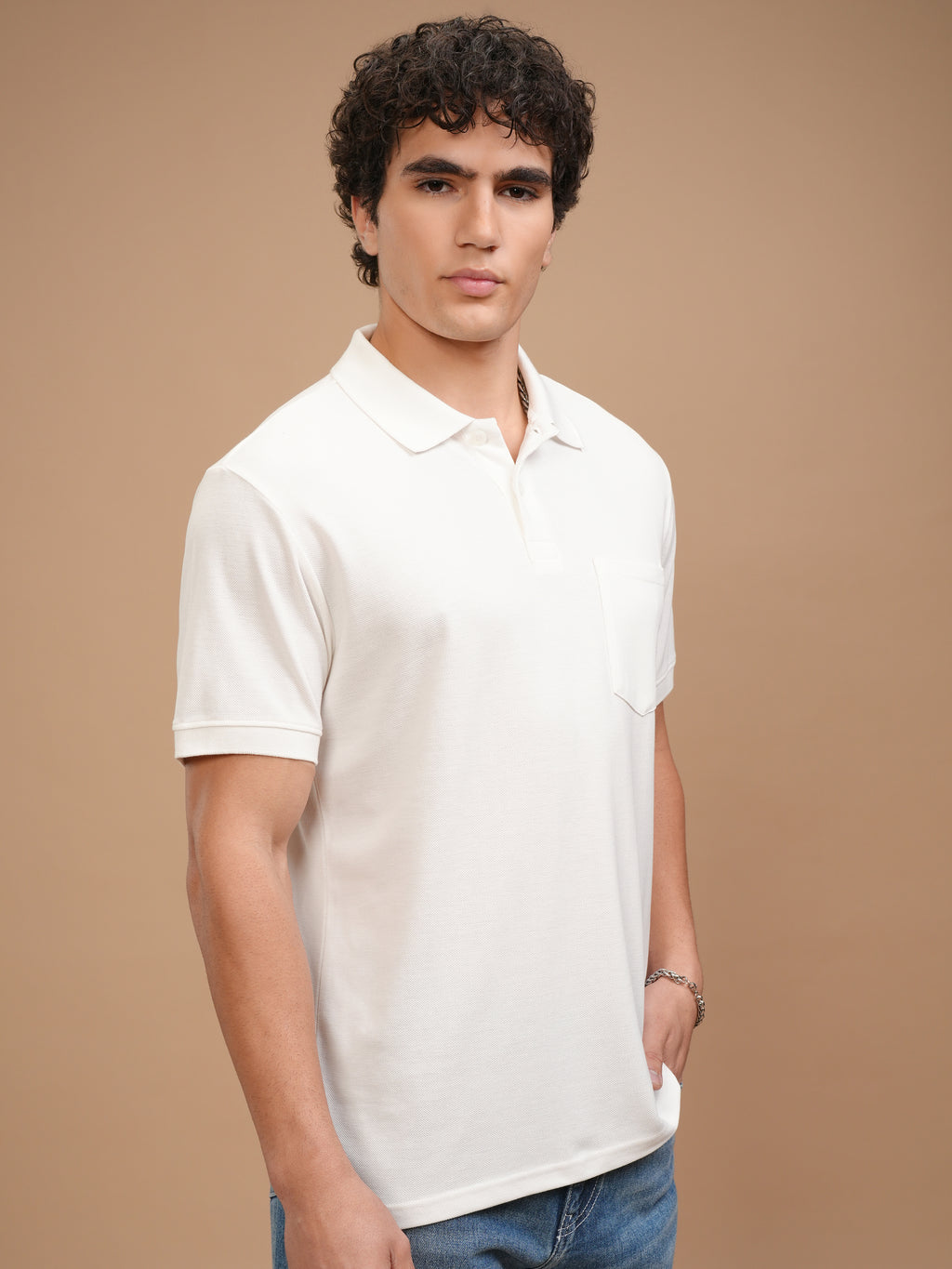 Highlander Men White Solid Polo Collar T-Shirt - White - Image 6