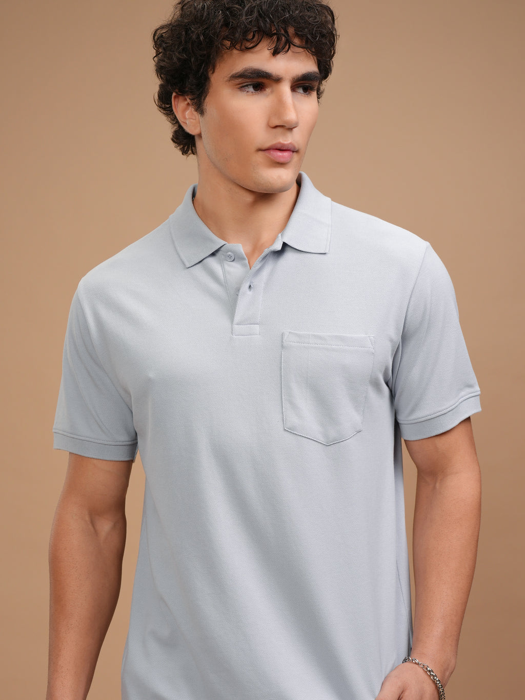 Highlander Men Grey Solid Polo Collar T-Shirt - Grey - Image 1