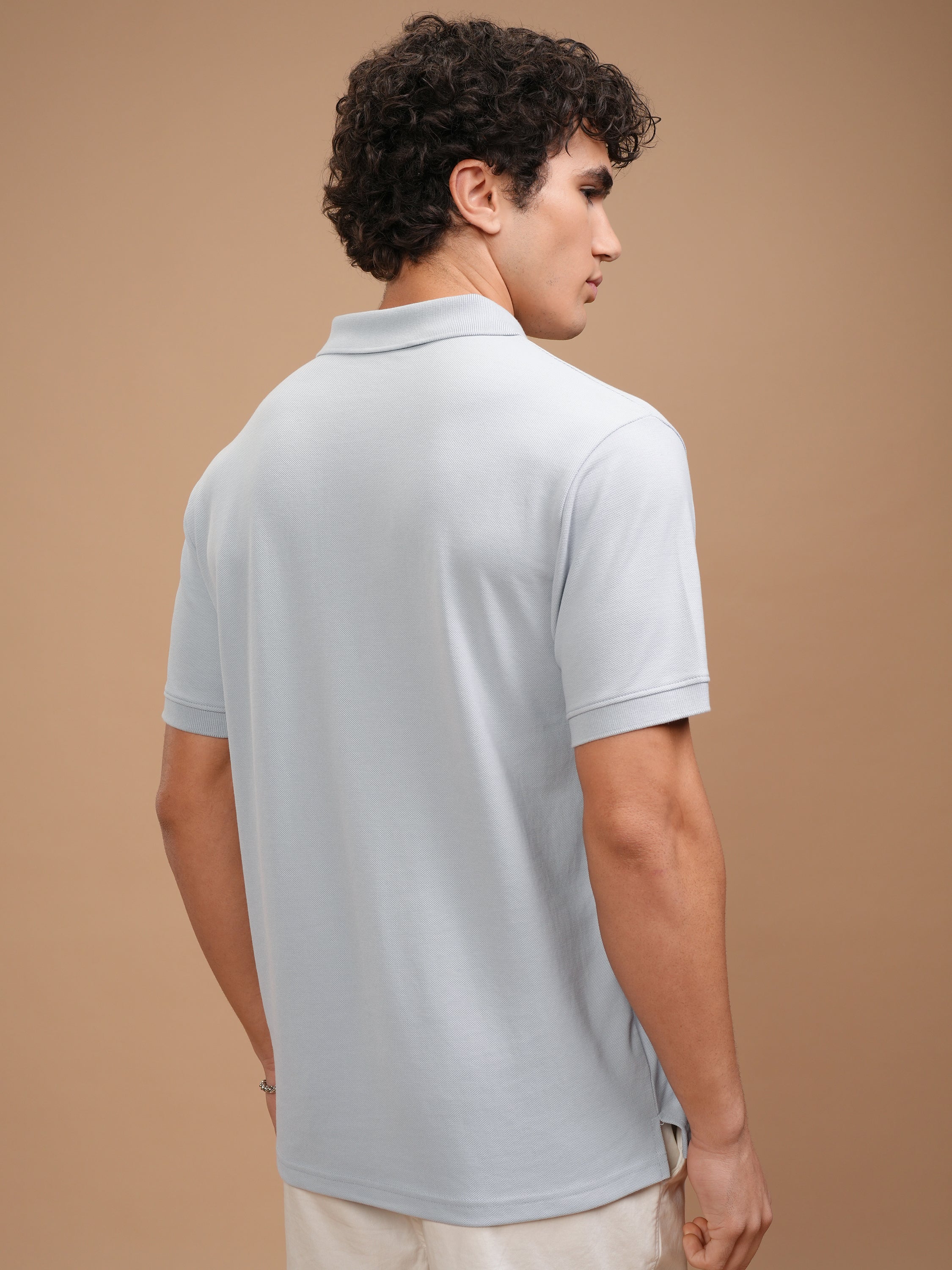 Highlander Men Grey Solid Polo Collar T-Shirt - Grey - Image 3