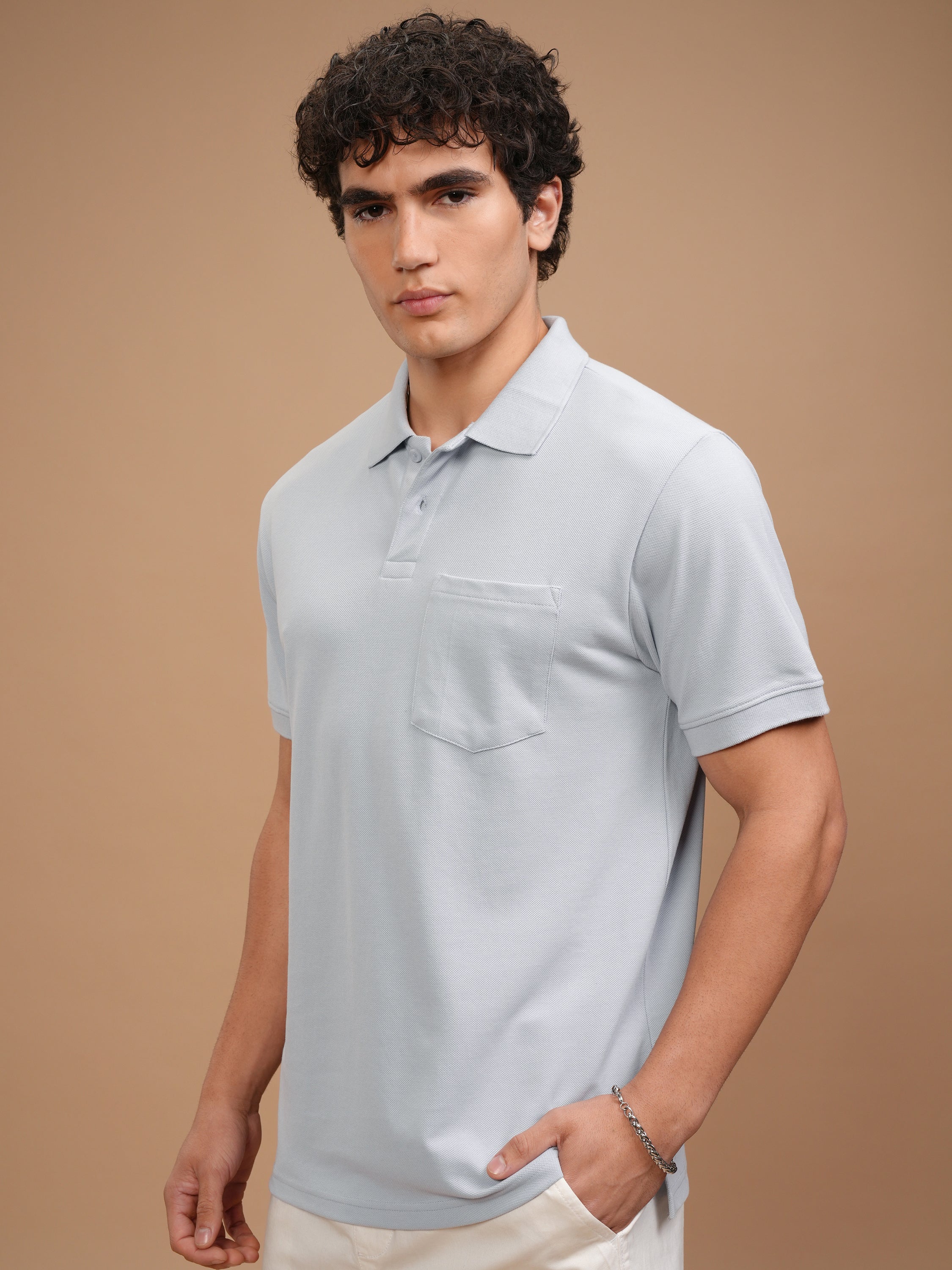 Highlander Men Grey Solid Polo Collar T-Shirt - Grey - Image 4