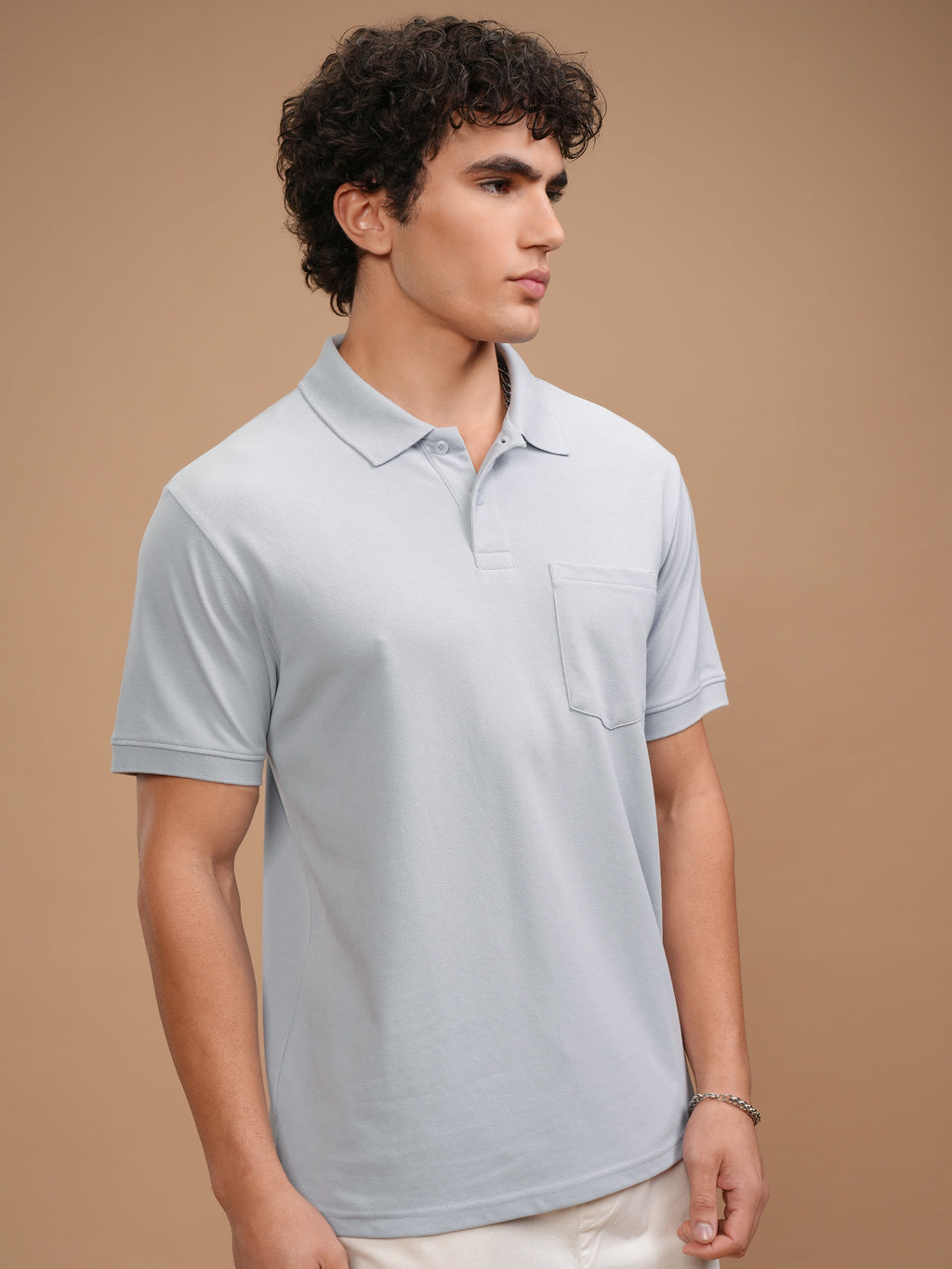 Highlander Men Grey Solid Polo Collar T-Shirt - Grey - Image 6