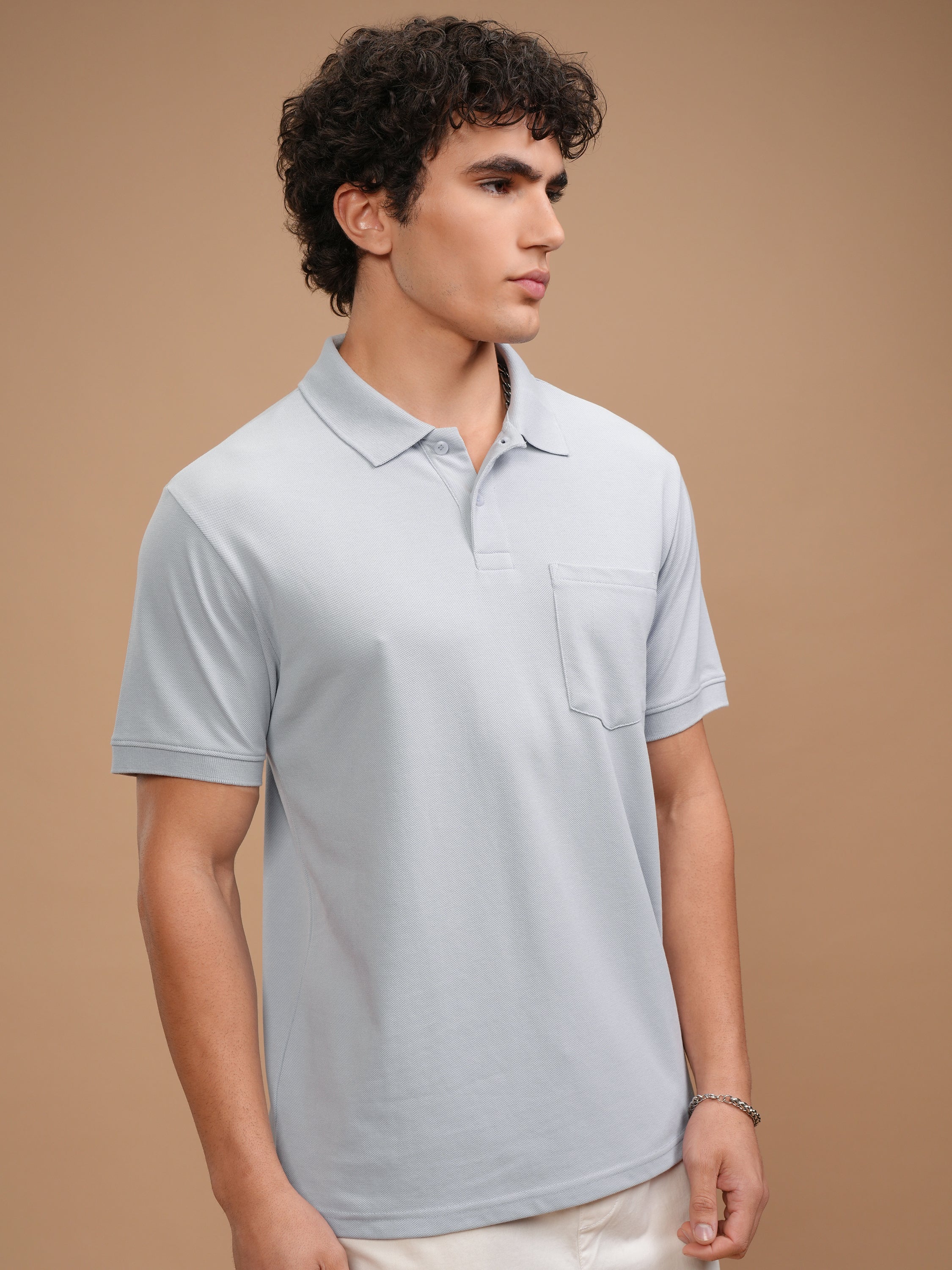 Highlander Men Grey Solid Polo Collar T-Shirt - Grey - Image 6