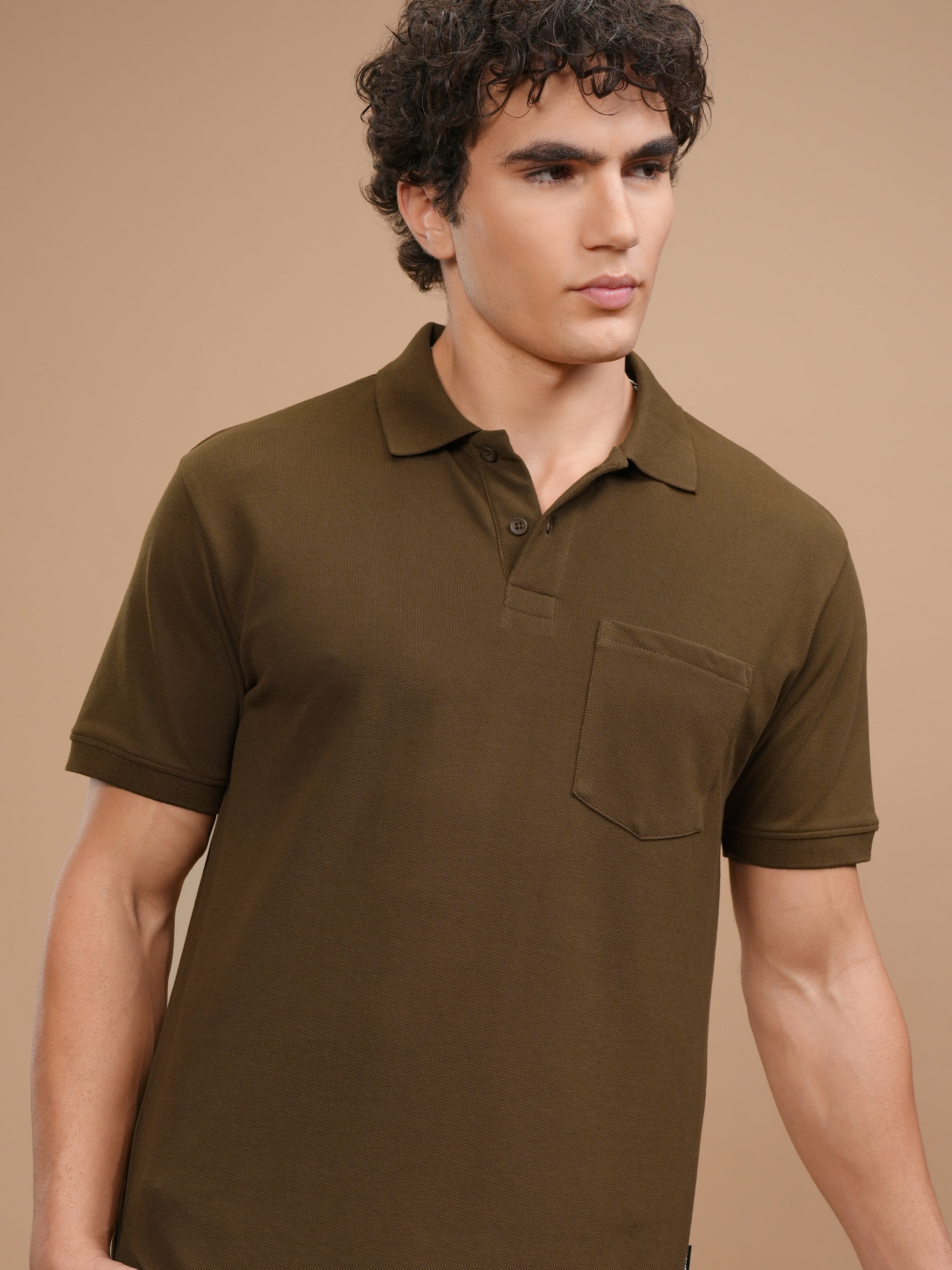 Highlander Men Brown Solid Polo Collar T-Shirt - Brown - Image 1