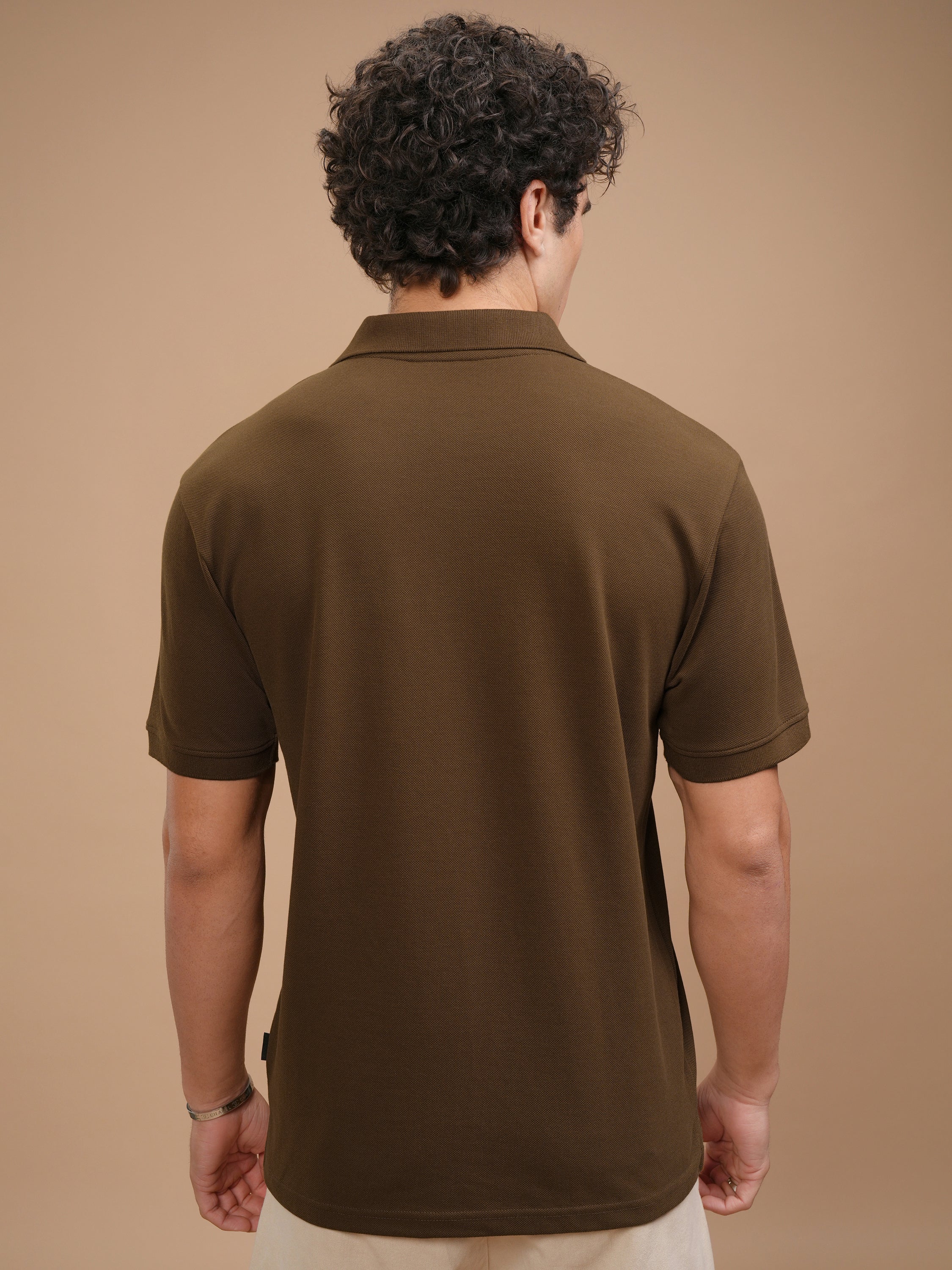 Highlander Men Brown Solid Polo Collar T-Shirt - Brown - Image 3