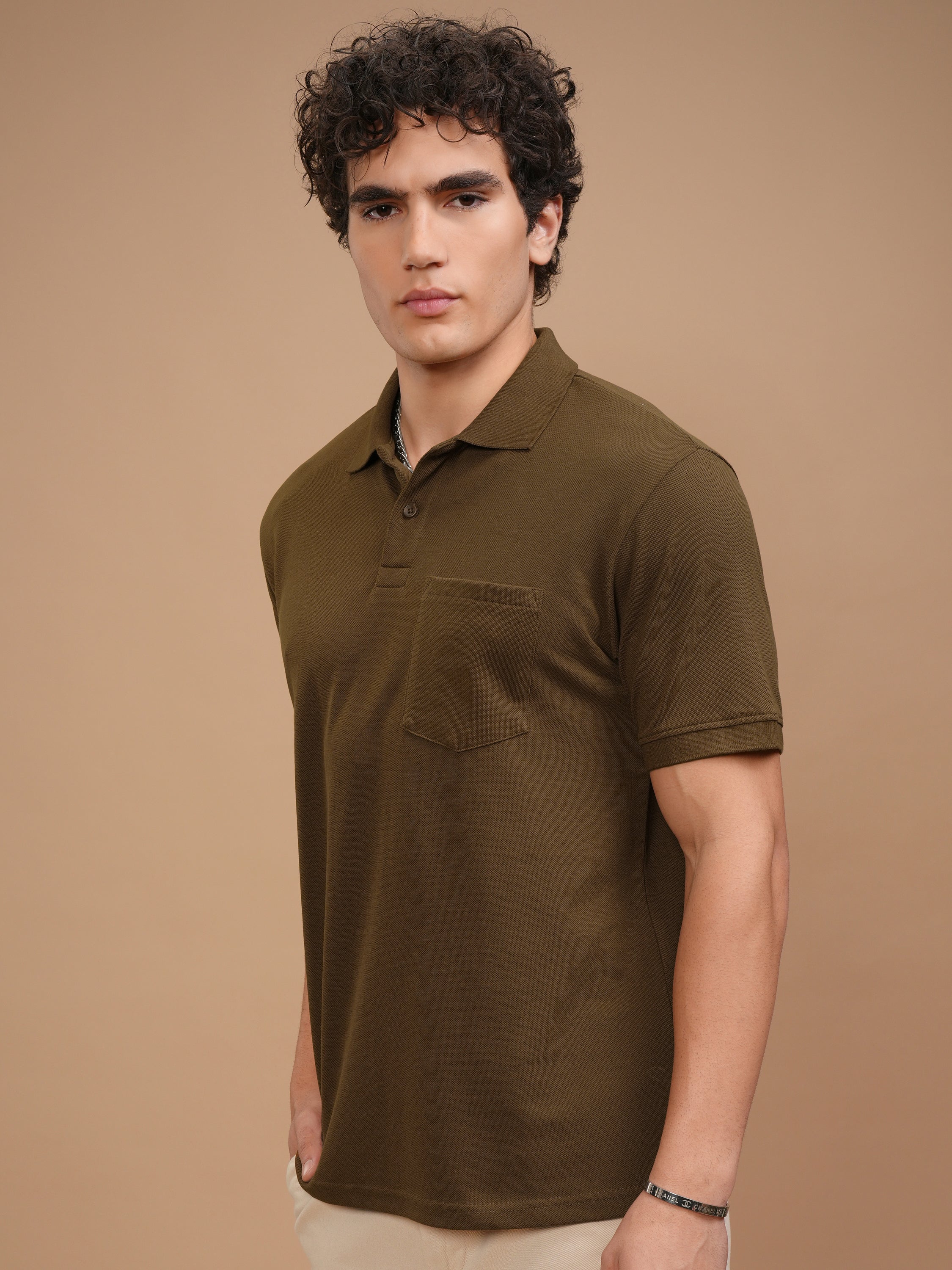 Highlander Men Brown Solid Polo Collar T-Shirt - Brown - Image 4