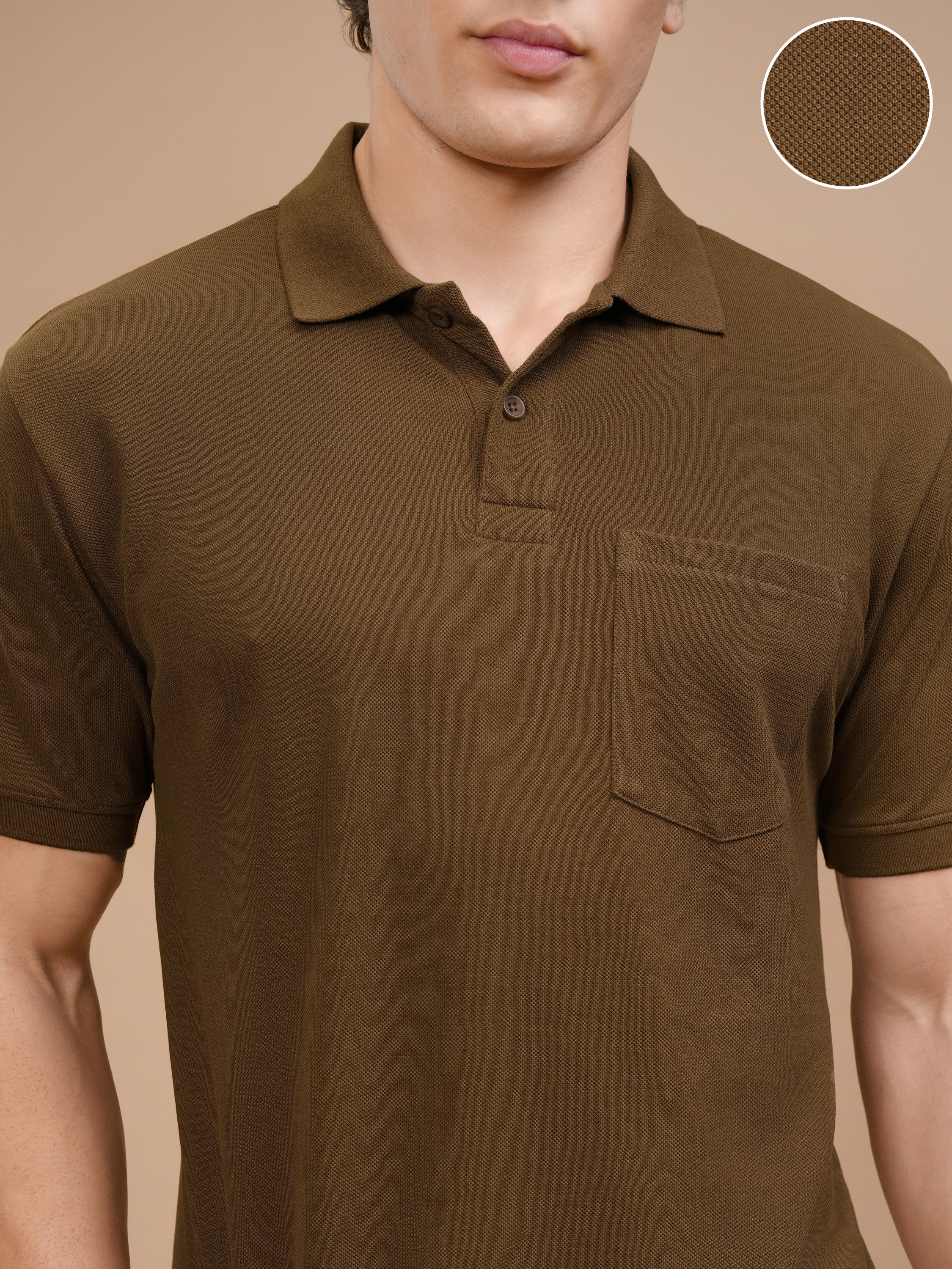 Highlander Men Brown Solid Polo Collar T-Shirt - Brown - Image 5
