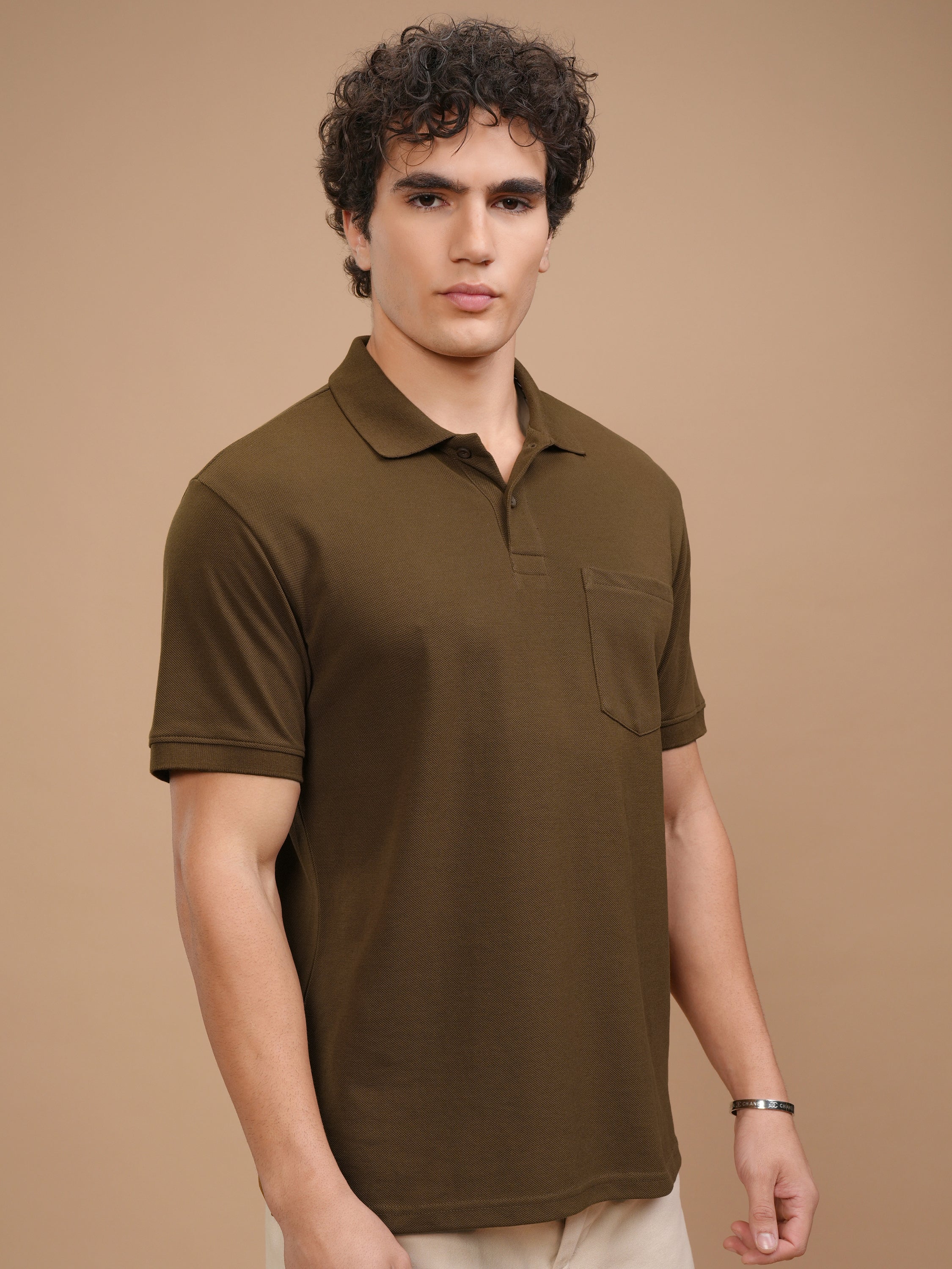 Highlander Men Brown Solid Polo Collar T-Shirt - Brown - Image 6