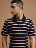 Highlander Men Black Striped Polo Collar T-Shirt - Black - Image 1