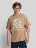 Highlander Men Khaki Applique Round Neck Oversized Fit T-Shirt - Khaki - Image 1
