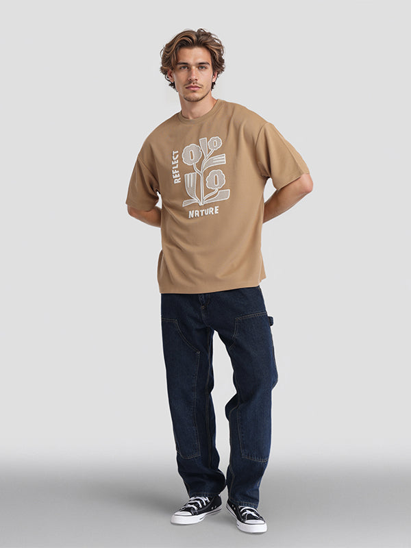 Highlander Men Khaki Applique Round Neck Oversized Fit T-Shirt - Khaki - Image 2