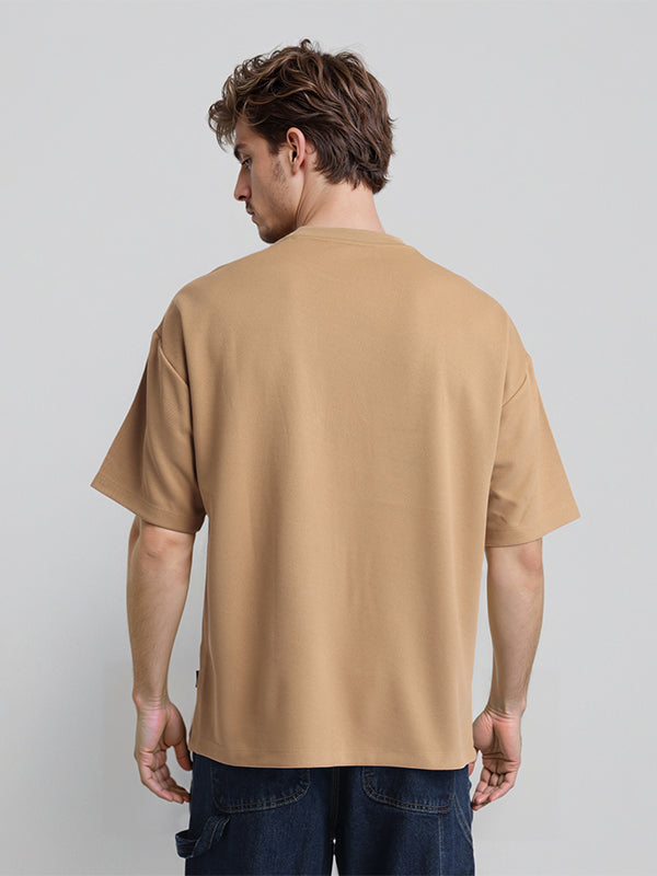 Highlander Men Khaki Applique Round Neck Oversized Fit T-Shirt - Khaki - Image 3